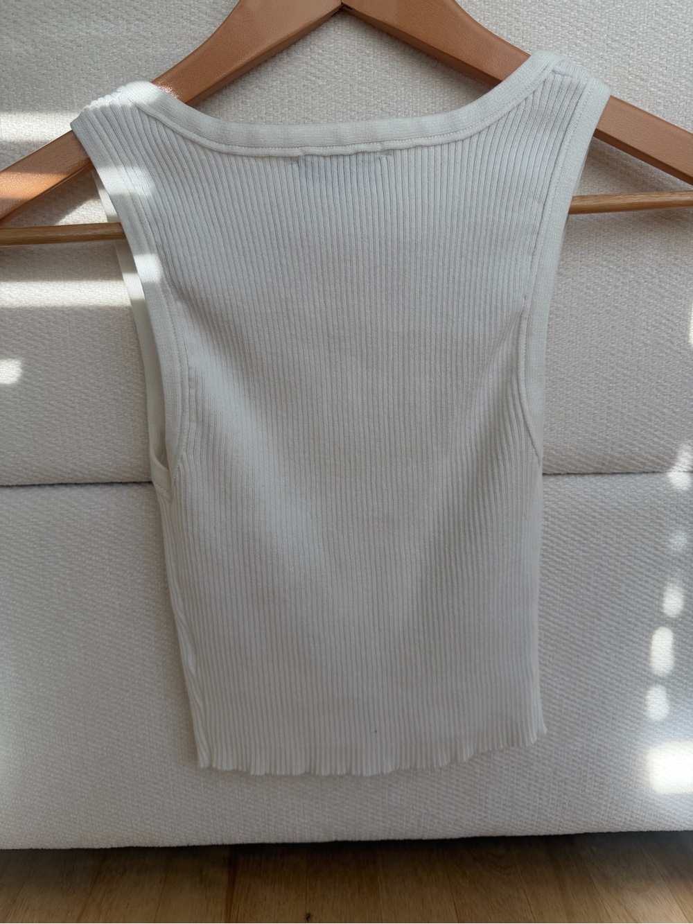 White Ribbed Tank with Rhinestone Safety Pin Detail - Picture 2 of 3